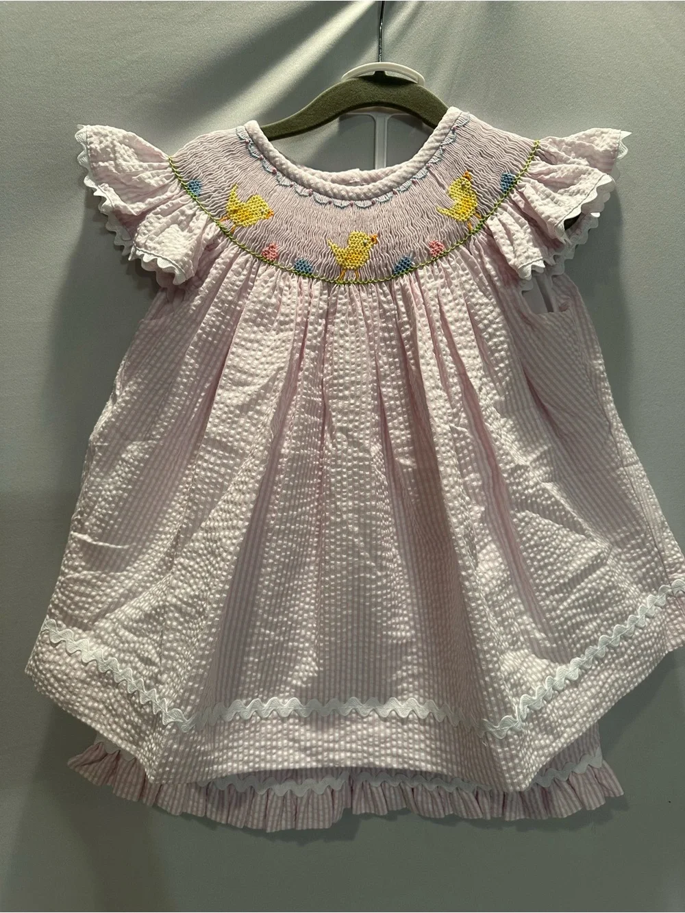 Pink Smocked Set with Yellow Duck Embroidery & Matching Shorts & Bow